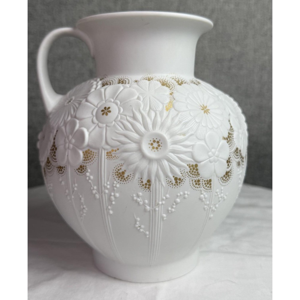 Vintage Kaiser West Germany Ibiza White/Gold/Gilt‎ Bisque Porcelain Floral Jug